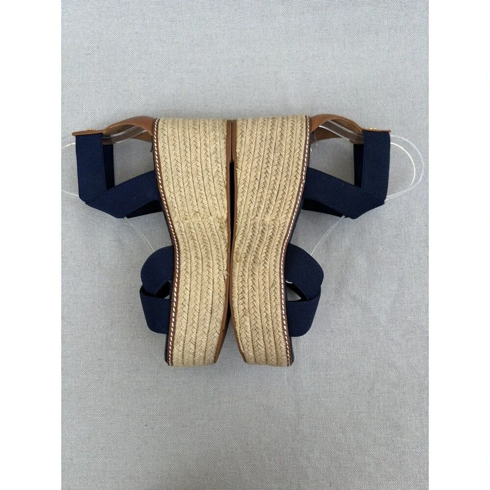 TORY BURCH ESPADRILLES SIZE 8.5 M FABRIC LEATHER BLUE SOLID